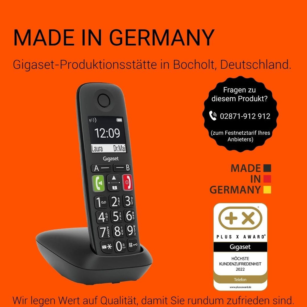 Gigaset E290A Duo - 2 Schnurlose Senioren DECT-Telefone mit Anrufbeantworter - großen Tasten und Display, Zielwahltasten für wichtige Nummern, Verstärker-Funktion für extra lautes Hören, schwarz