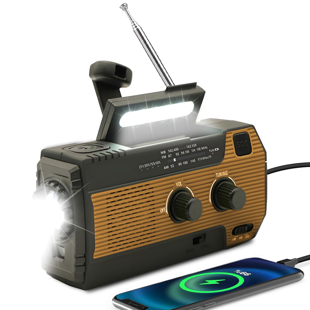 Notfall-Solarradio,Solarbaby Selbstbetriebenes Kurbelradio mit LED-Taschenlampe, SOS-Alarm,AM/FM Wetter Wind Up Radio mit 2000mAh Akku für Notladung von Smartphone,(Rod)
