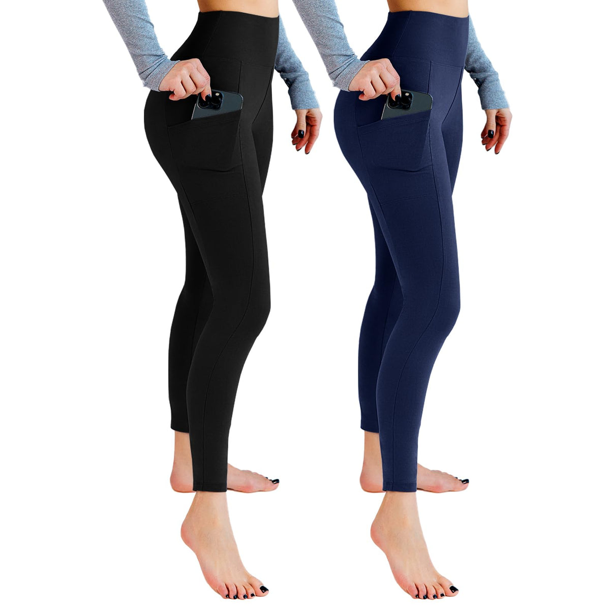 Leafigure 2er Pack High Waist Leggings Damen mit Taschen