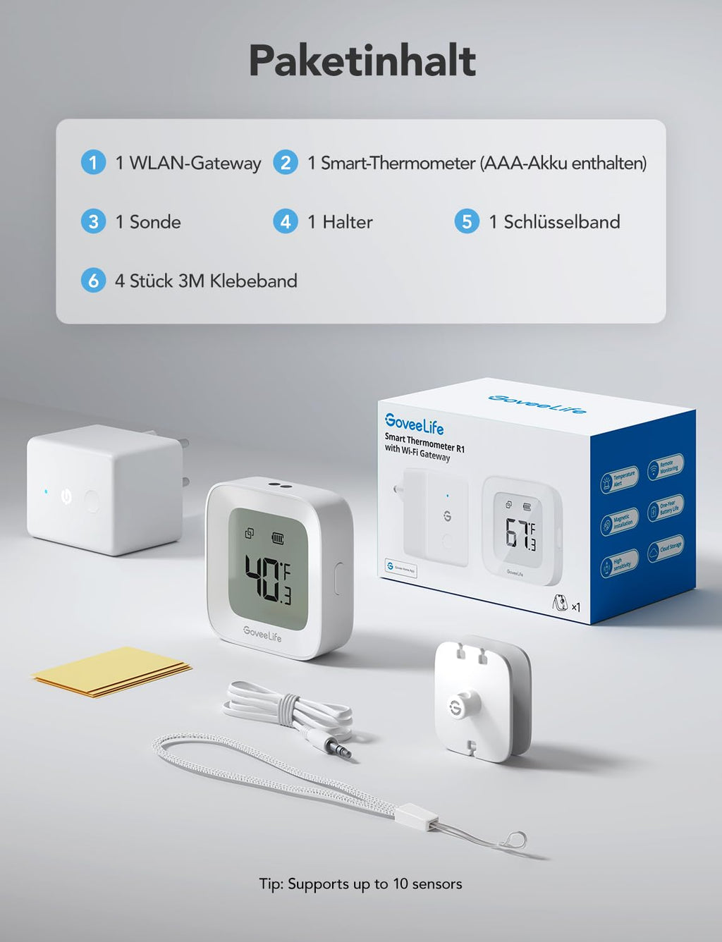 GoveeLife Kühlschrank Thermometer WLAN mit Digital & Alarm App, 1er-Sensor
