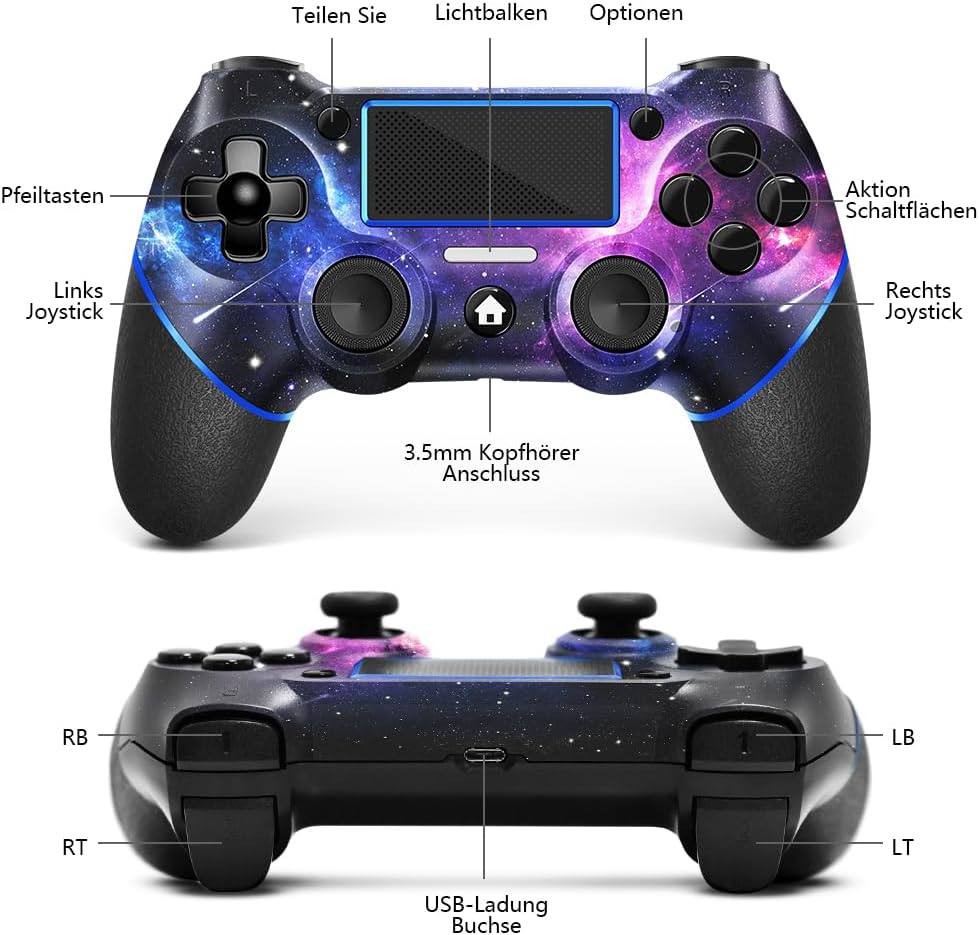 AceGamer Wireless Controller für PS4, Game Controller kompatibel mit PS4/Pro/Slim/PC Gamepad mit Turbo/Zurück Taste/Dual Vibration/6-Achsen Gyro Sensor/Touchpanel