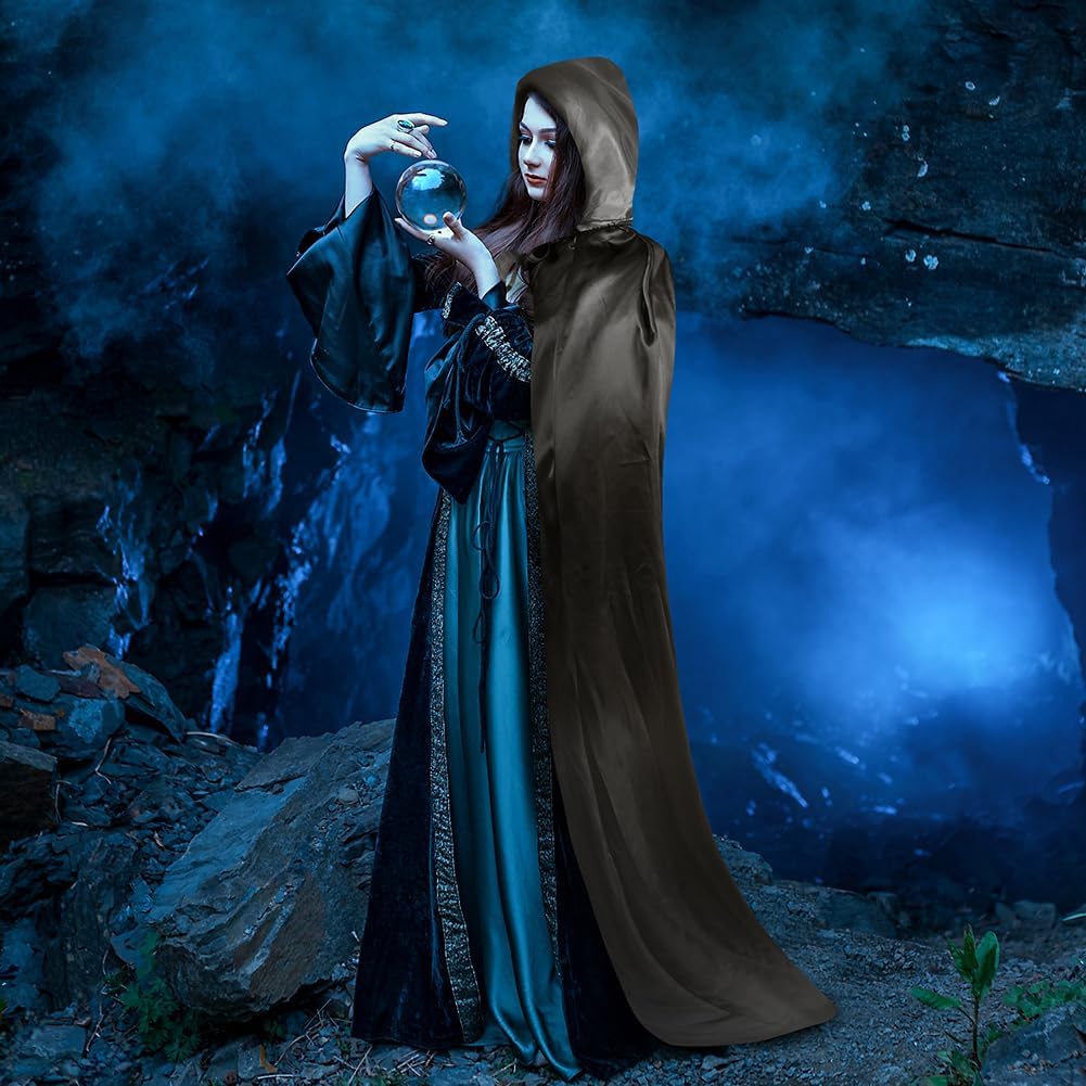 Aomig Cape à Capuchon, Déguisement Adulte Unisexe Costume, Cape Sorcier, Halloween Cosplay Costume Cape Longue Cape, Déguisement pour Halloween, Bal Masqué