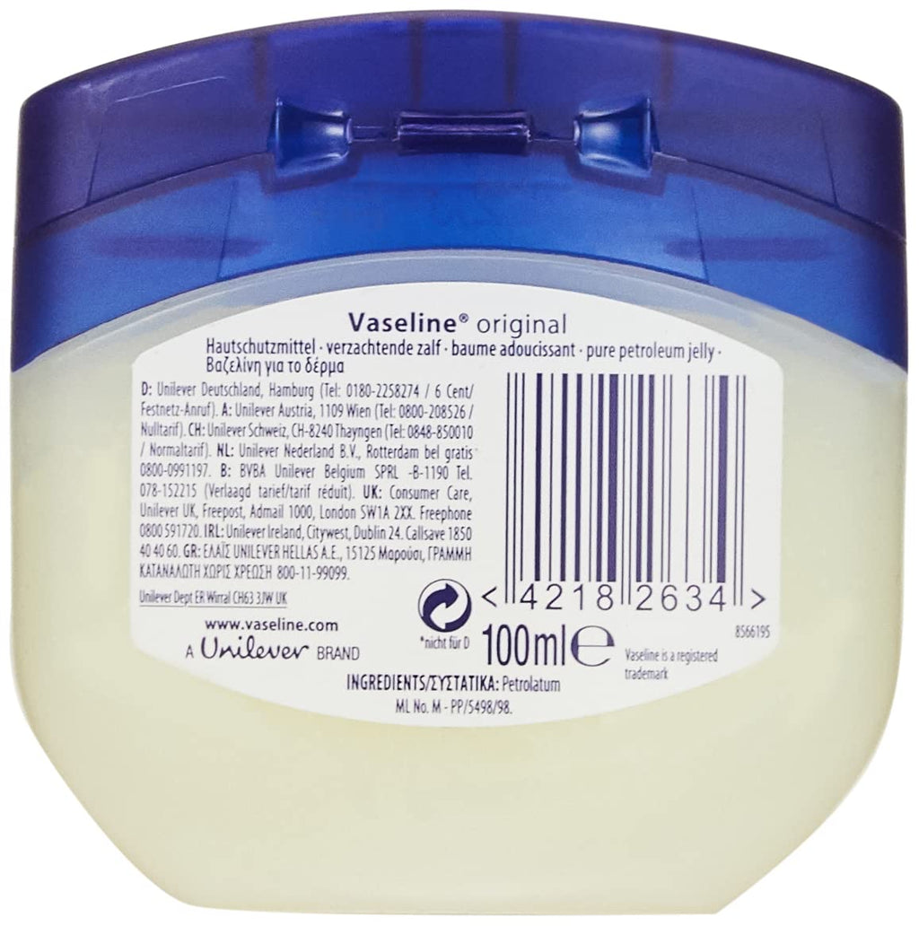 Vaseline Original Petroleum Jelly Moisturruiser Hautpflege für rissige, trockene Haut und Ekzemlinderung 6 x 250 ml