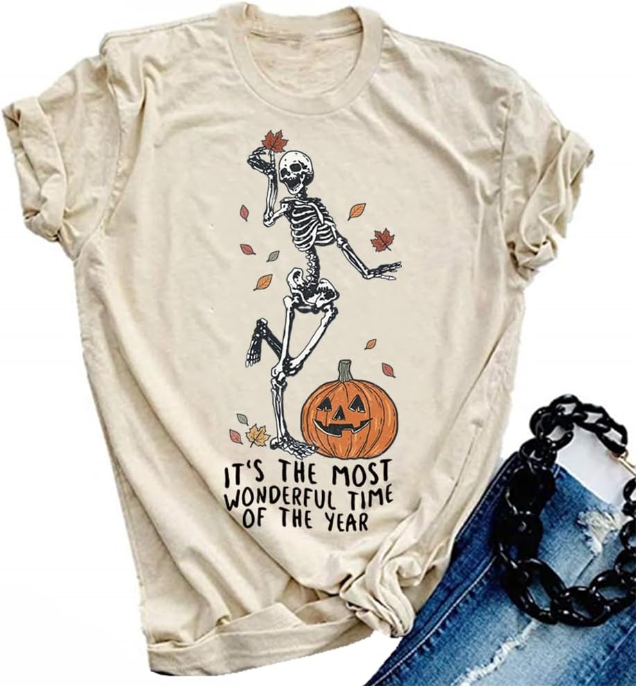 Halloween-Kürbis-Shirts für Damen, Herbst-T-Shirts, niedliche grafische Herbst-Shirts, Thanksgiving-Oberteile