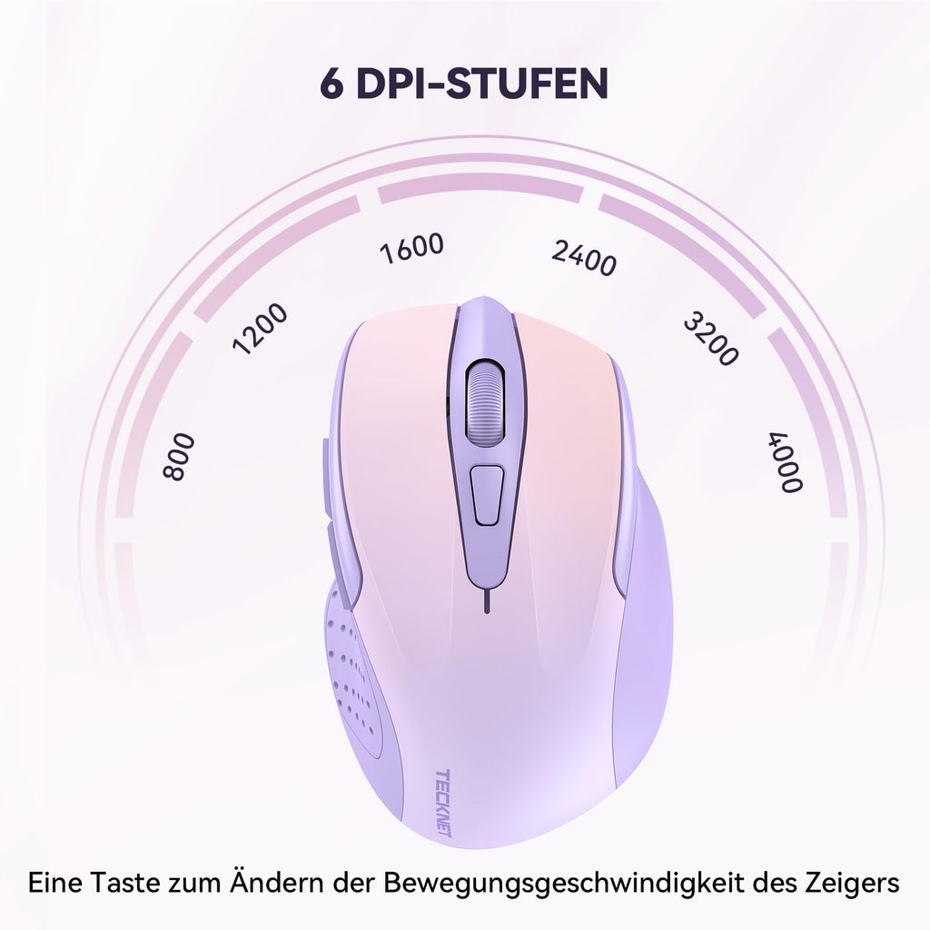 TECKNET Kabellose Maus, 2.4G Optische Funkmaus mit USB Empfänger, Grau