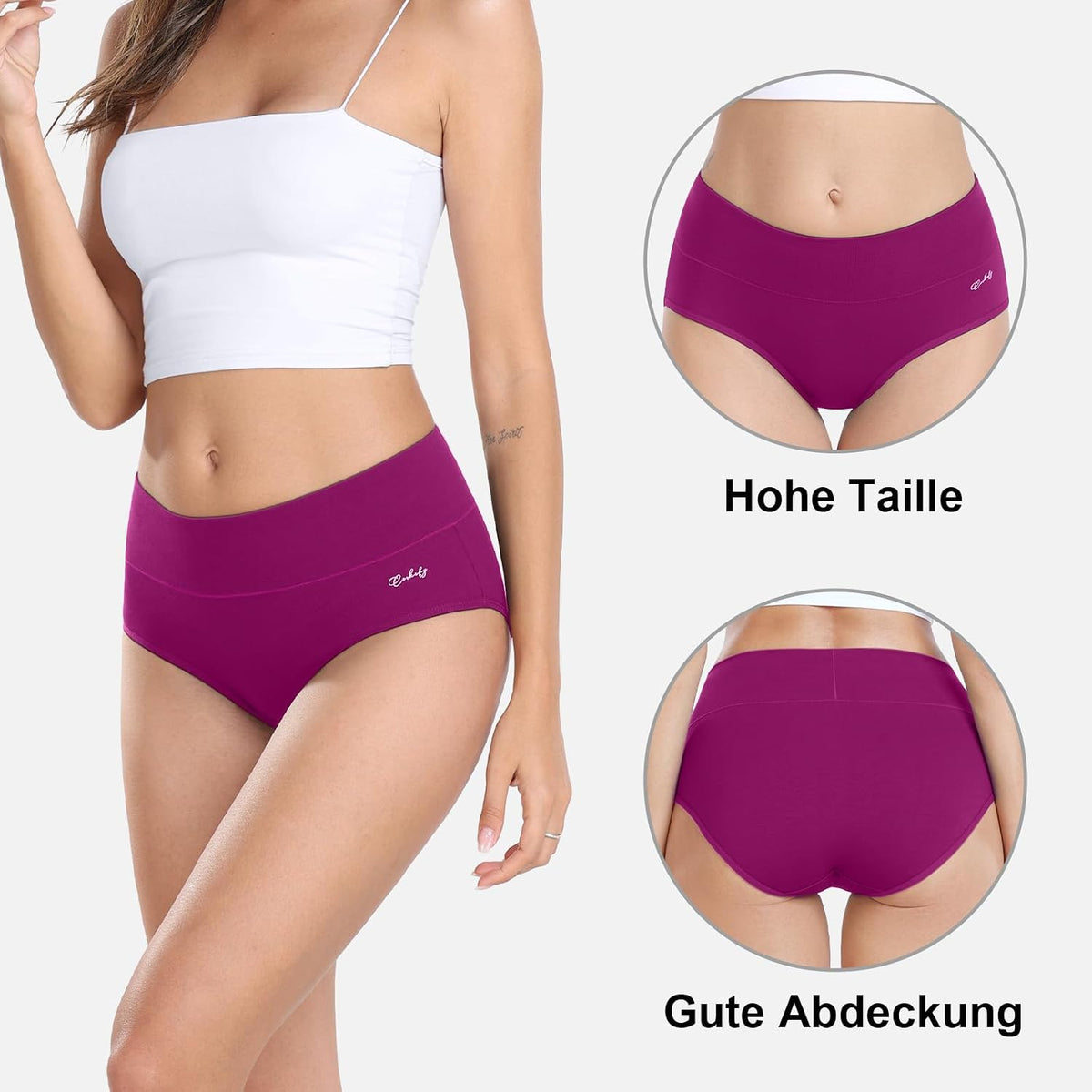 anqier Damen-Unterhosen, 5er-Pack, Stretch-Baumwolle, hoch geschnittene Slips für Damen