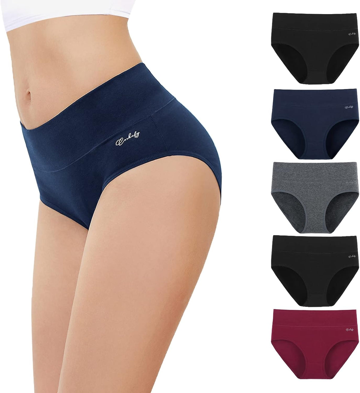 anqier Damen-Unterhosen, 5er-Pack, Stretch-Baumwolle, hoch geschnittene Slips für Damen
