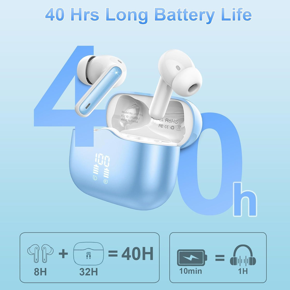 Bluetooth Kopfhörer, Kopfhörer Kabellos Bluetooth 5.4, Tiefer Bass Ohrhörer