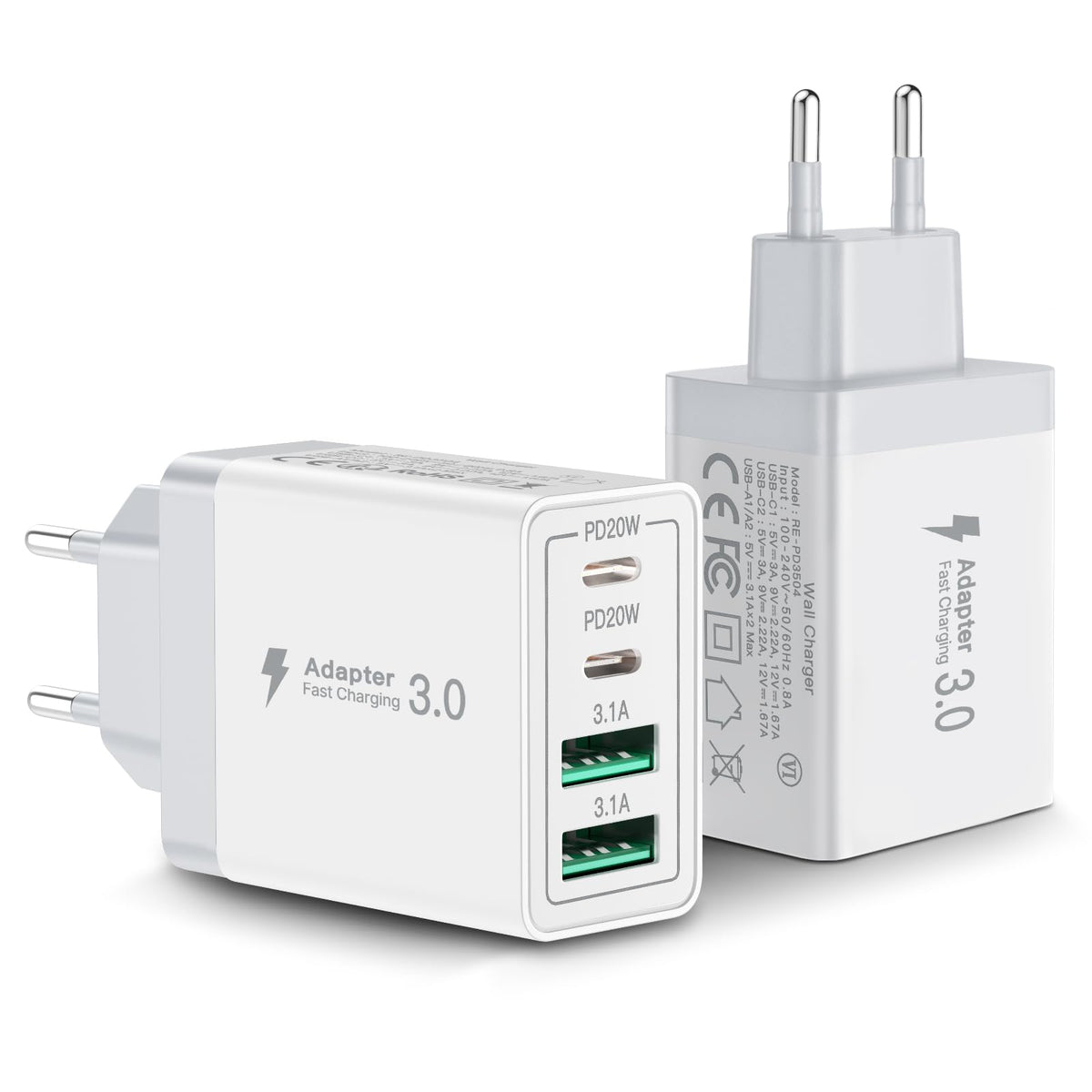 USB C Ladegerät, 40W 4-Port USB ladegerät Mehrfach Schnellladegerät PD 3.0