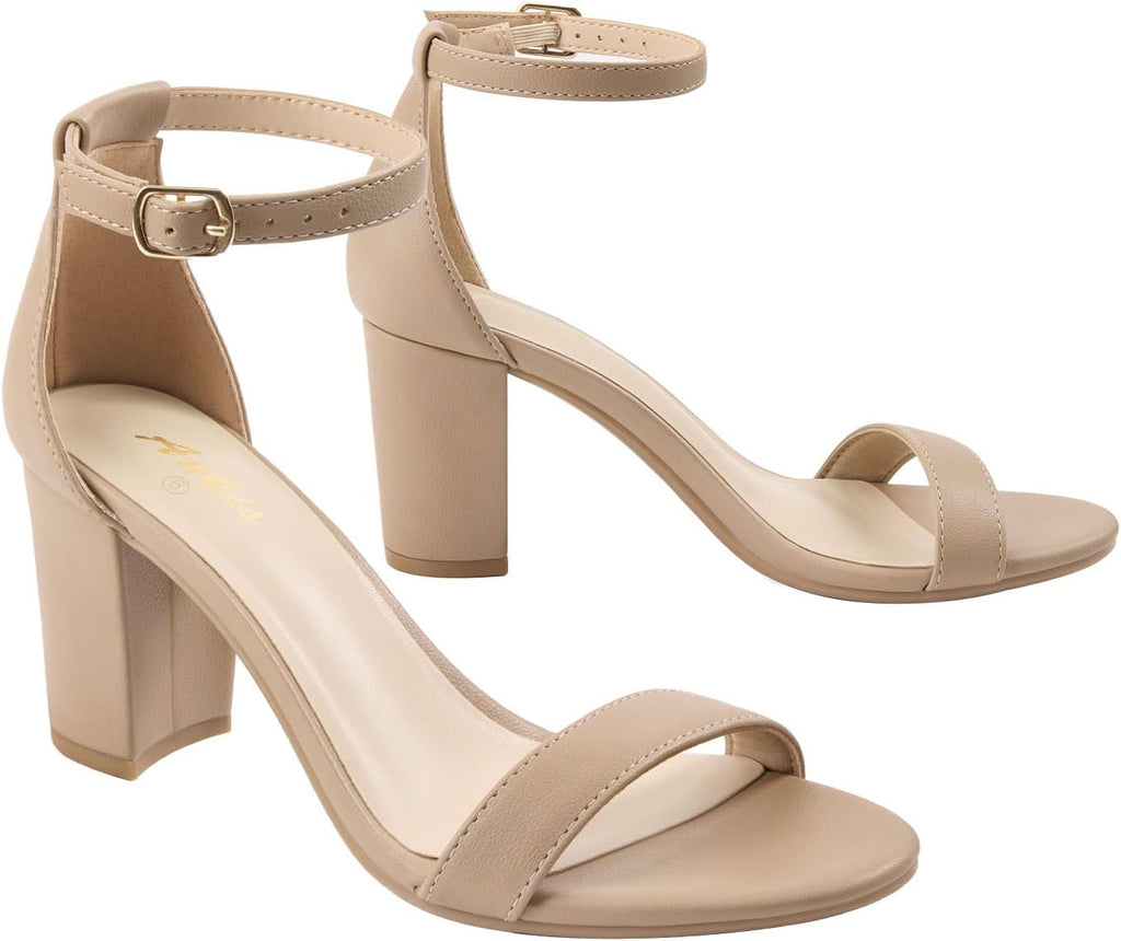 Ankis Damen-Sandalen mit offenem Zehenbereich, Knöchelriemen und 7 cm Blockabsatz