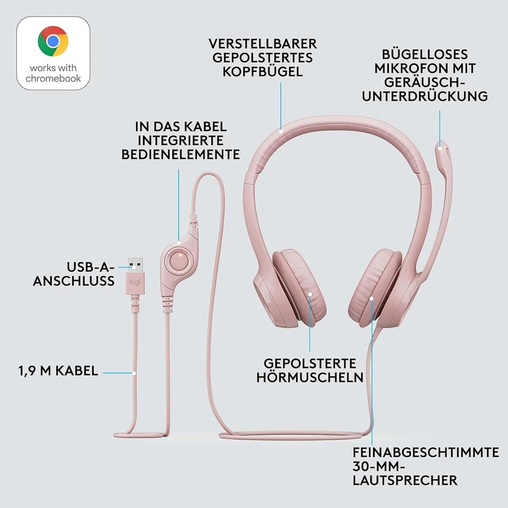Logitech H390 Kopfhörer für PC zuhause, PC-Headset mit Mikrofon, Schwarz