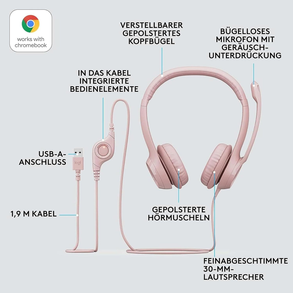 Logitech H390 Kopfhörer für PC zuhause, PC-Headset mit Mikrofon, Schwarz