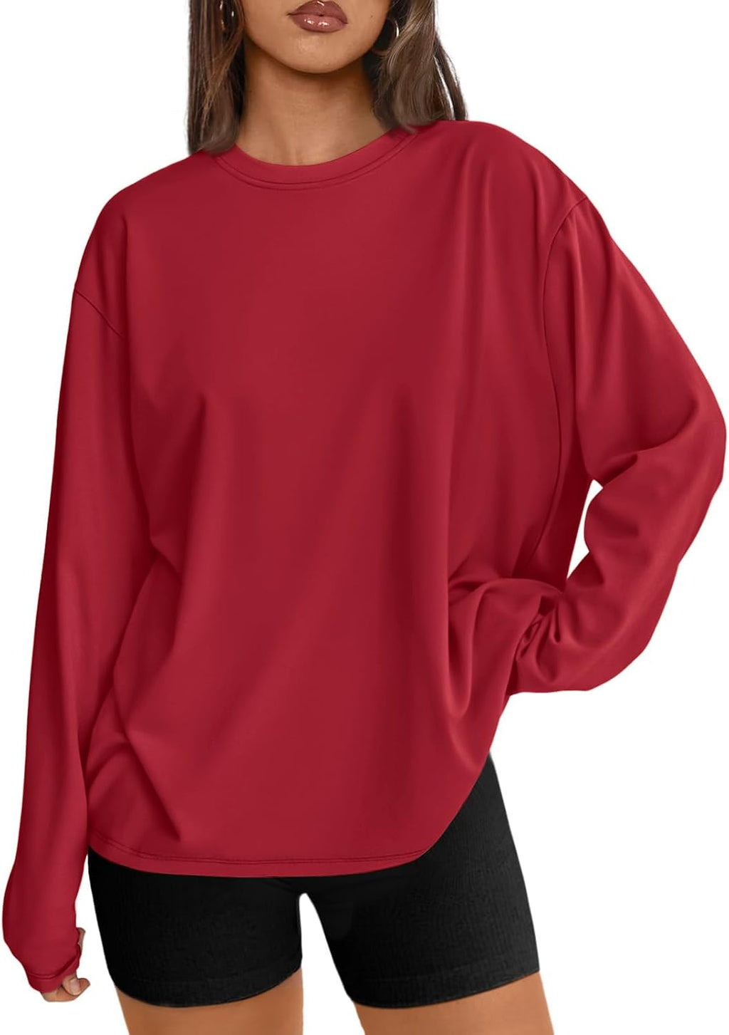 Trendy Queen Damen Oversize Langarmshirts Herbst-Oberteile 2026 Basic-Shirts
