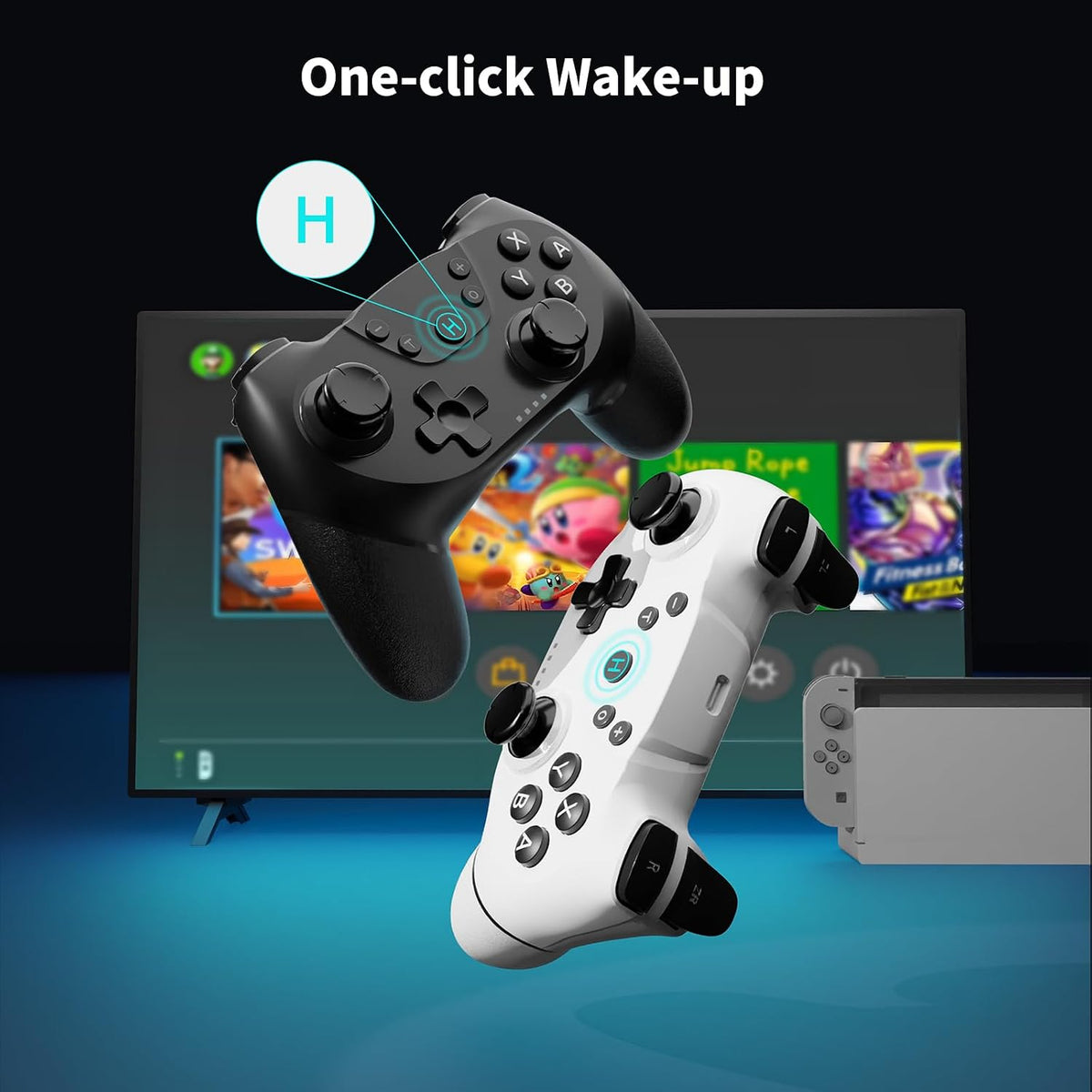 AceGamer 2pcs Wireless Controller für Switch 2/1/Lite/OLED, Controller für Switch Pro mit Weckfunktion mit Einer Taste，Pro Gamepad mit Doppel Vibration/Turbo/Screenshot (Schwarz & Weiß)