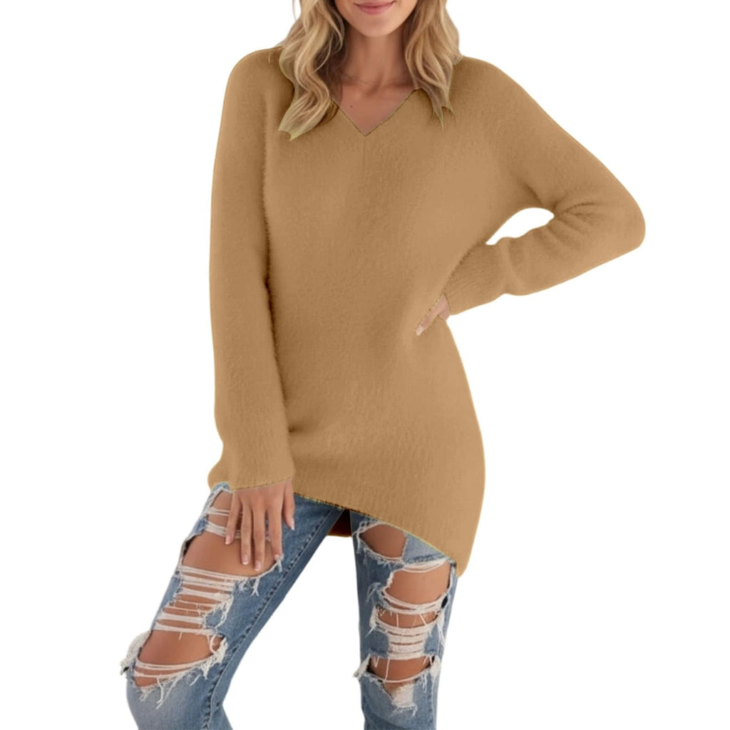 Générique Pull Femme Col V Chic Et Elegant Hiver Grande Taille Manche Longue Chaude Sexy Oversize Couleur Unie Tricot Pulls