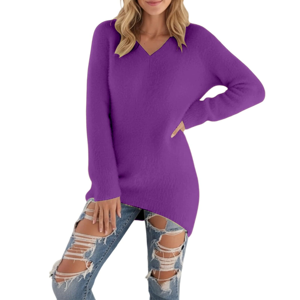 Générique Pull Femme Col V Chic Et Elegant Hiver Grande Taille Manche Longue Chaude Sexy Oversize Couleur Unie Tricot Pulls