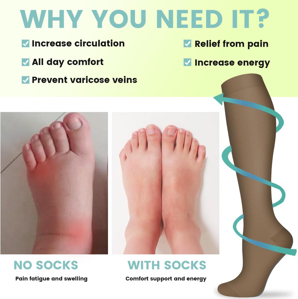 Copper Compression Socks 15-20 mmHg for Men & Women 8 Pairs – Circulation Support for Nurses, Travel, Running, Hiking, Soccer