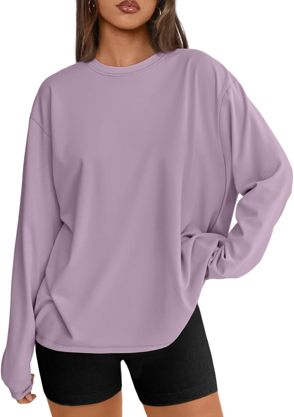Trendy Queen Damen Oversize Langarmshirts Herbst-Oberteile 2026 Basic-Shirts