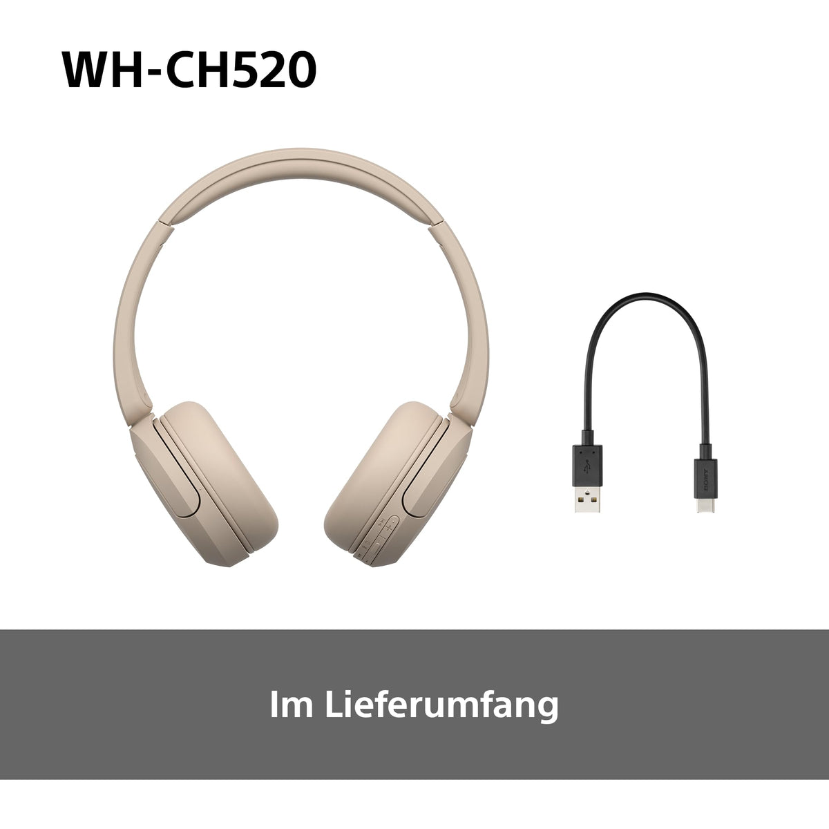 Sony WH-CH520 Kabellose Bluetooth-Kopfhörer - bis zu 50 Stunden Akkulaufzeit mit Schnellladefunktion, On-Ear-Modell - Schwarz