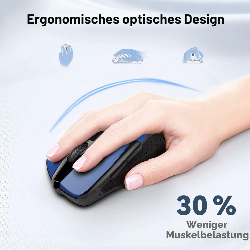 TECKNET Kabellose Maus, 2.4G Optische Funkmaus mit USB Empfänger, Grau