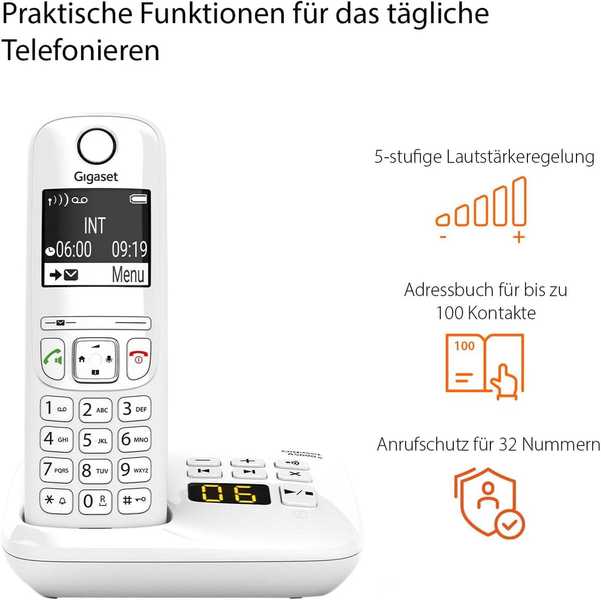 Gigaset AS690 - Schnurloses DECT-Telefon - großes, kontrastreiches Display - Brillante Audioqualität - einstellbare Klangprofile - Freisprechfunktion - Anrufschutz, schwarz [Deutsche Version]