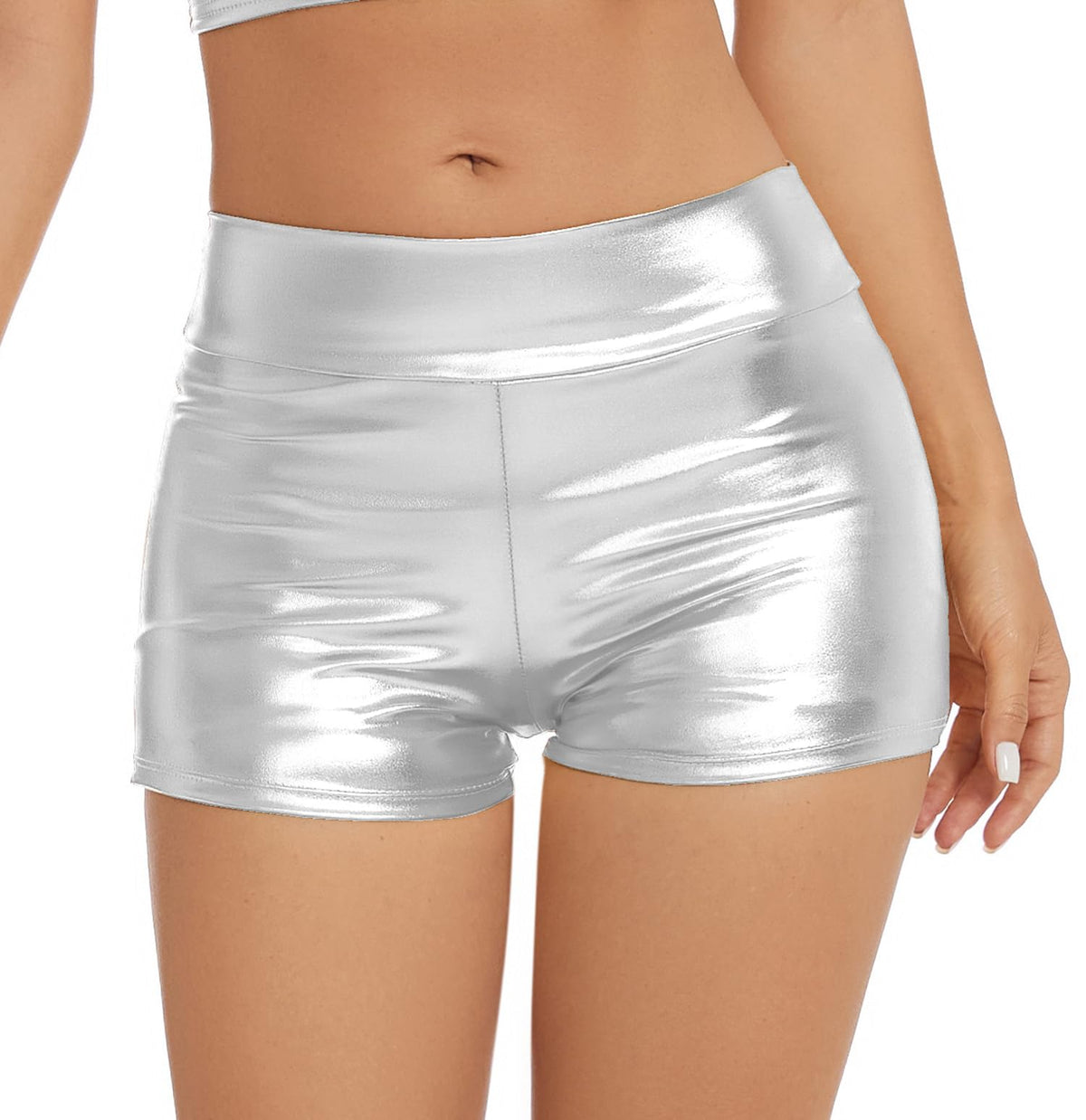 Metallic Rave-Shorts für Damen, glänzende High-Waist-Hose für Tanzfestivals