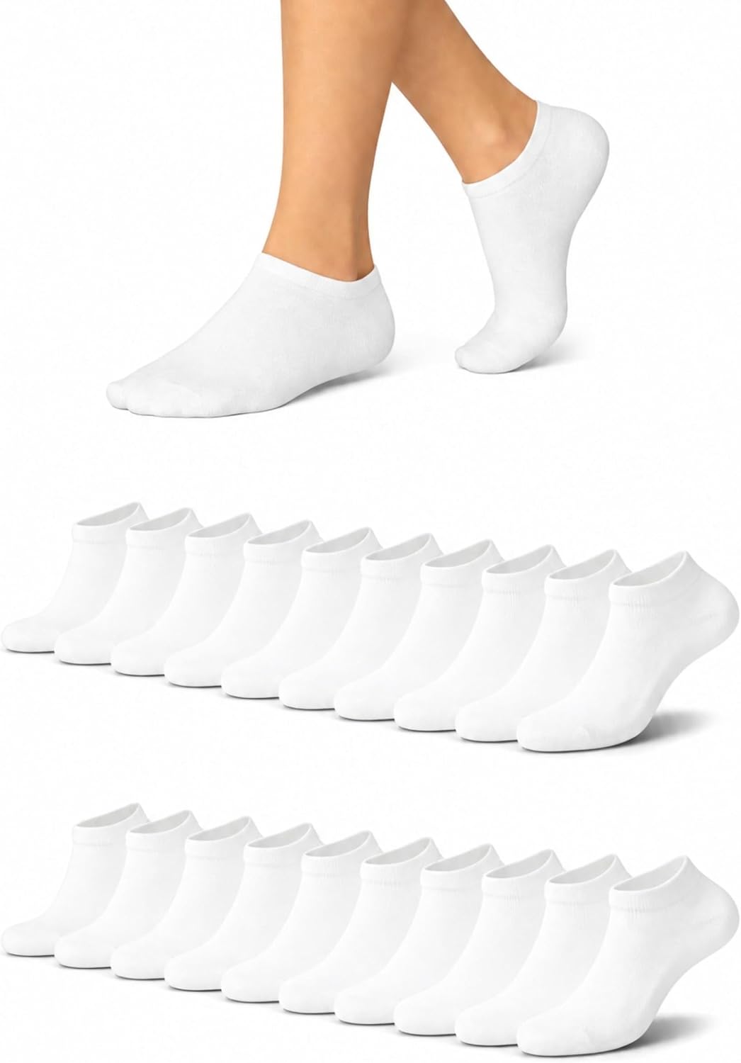 Basic Treasure Lot de 12 Paires Socquettes Sport Unisexes, Noir/Blanc/Gris