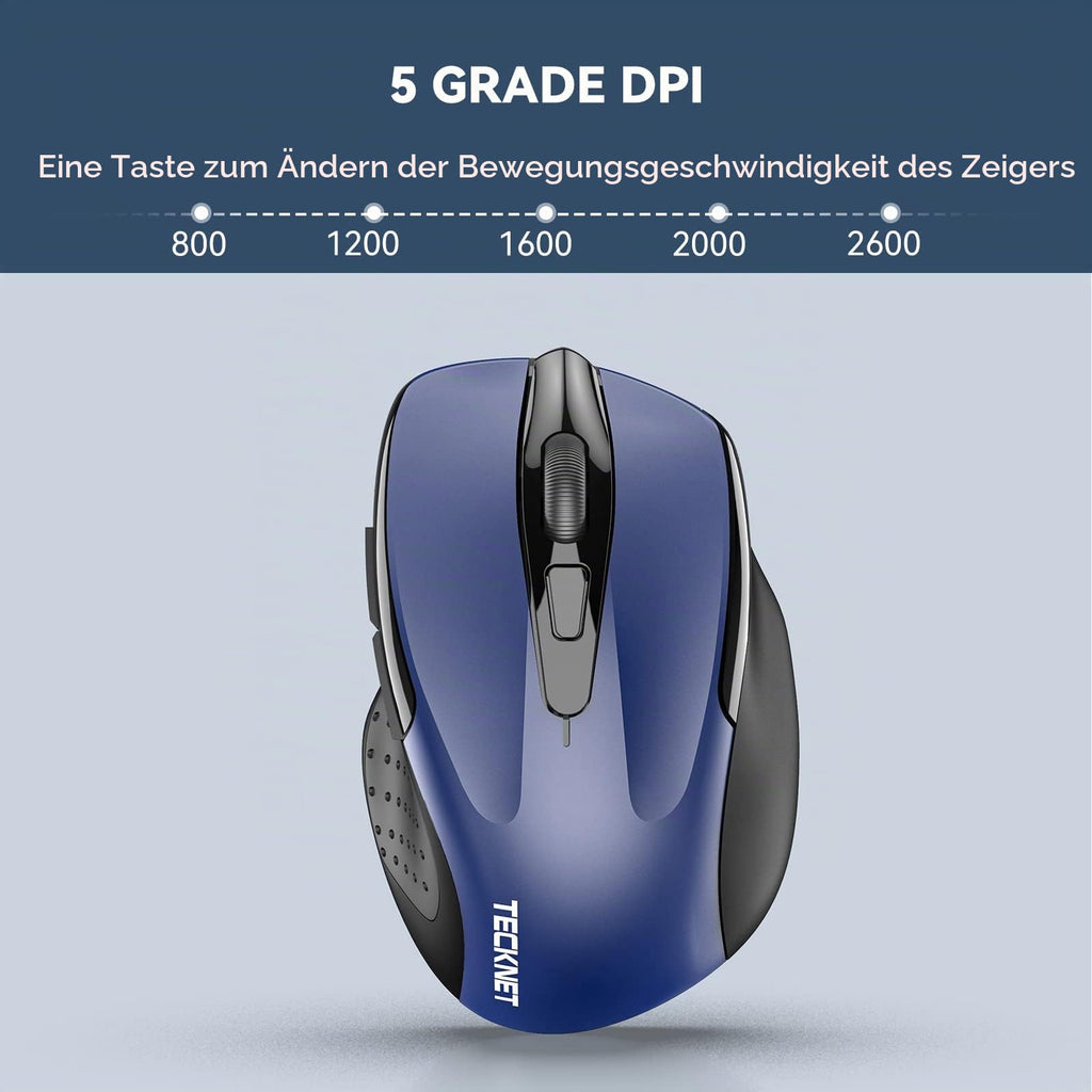 TECKNET Kabellose Maus, 2.4G Optische Funkmaus mit USB Empfänger, Grau