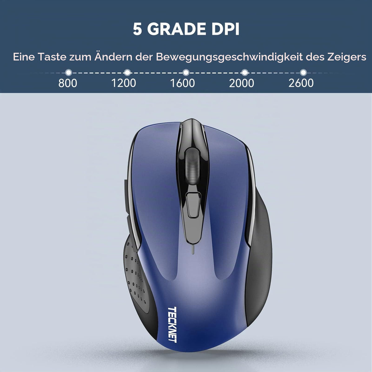 TECKNET Kabellose Maus, 2.4G Optische Funkmaus mit USB Empfänger, Grau