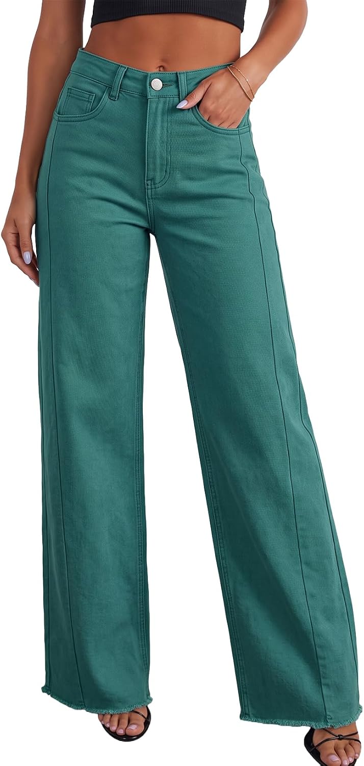 Sidefeel Damen Jeans mit weitem Bein, hoch taillierte, elastische Denim-Hose