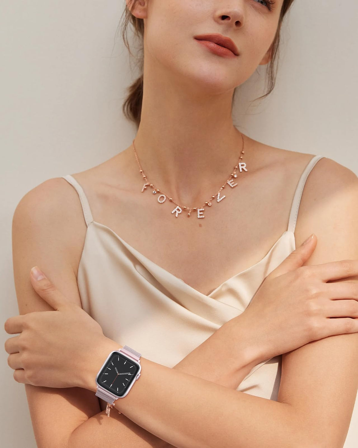 OULUOQI Edelstahl Milanaise Armband für Apple Watch 44mm 46mm 45mm 49mm