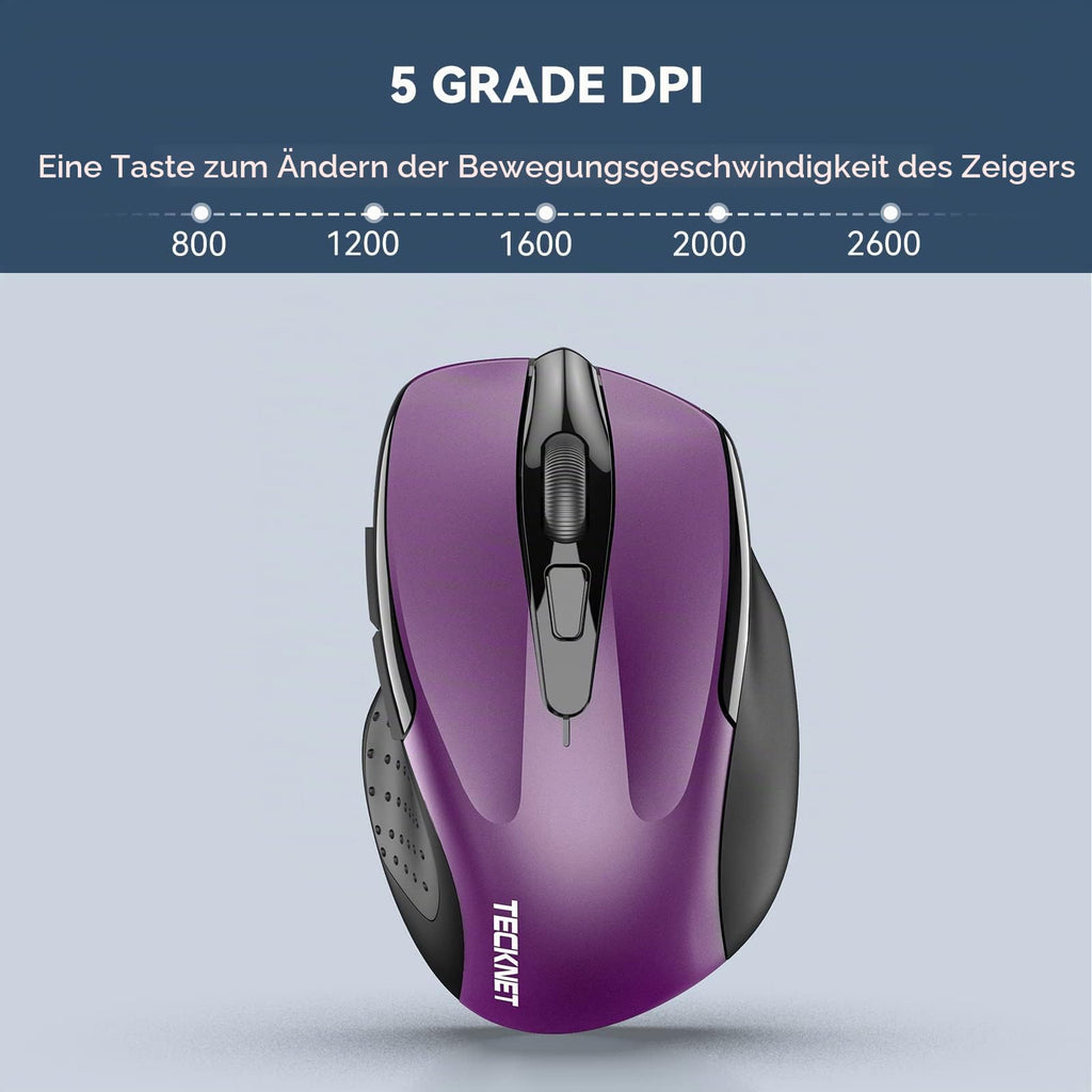 TECKNET Kabellose Maus, 2.4G Optische Funkmaus mit USB Empfänger, Grau
