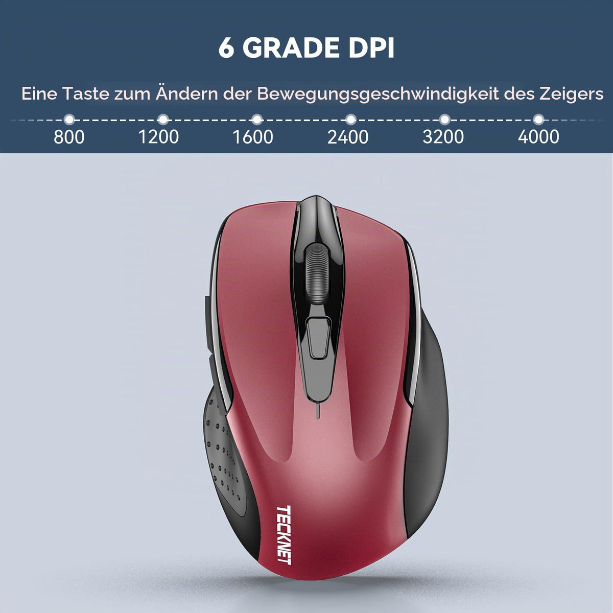 TECKNET Kabellose Maus, 2.4G Optische Funkmaus mit USB Empfänger, Grau