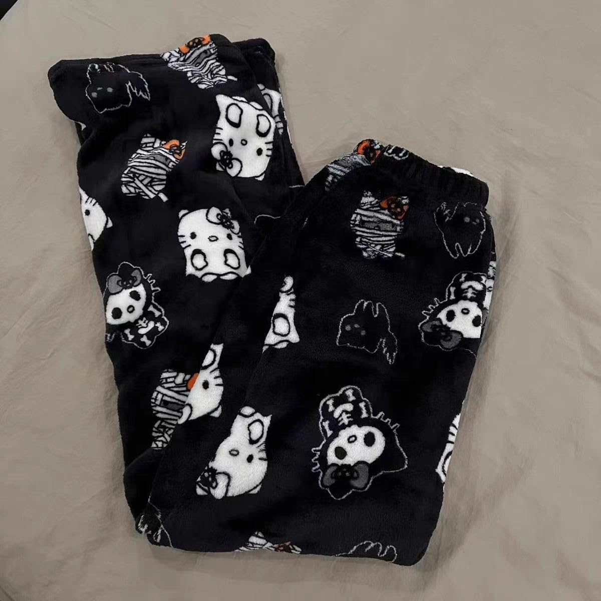 Chnnamzu Damen-Pyjamahose aus Flanell, warmes und weiches Fleece-Pyjamaunterteil, süßes Cartoon-Katzen-Motiv, Kawaii-Mode, lässige Nachtwäsche, Loungewear-Hose