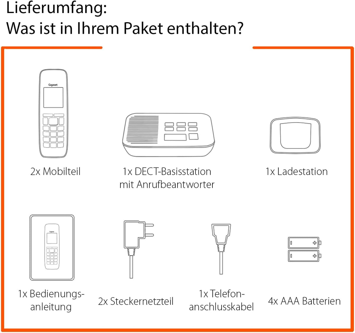 Gigaset E290A Duo - 2 Schnurlose Senioren DECT-Telefone mit Anrufbeantworter - großen Tasten und Display, Zielwahltasten für wichtige Nummern, Verstärker-Funktion für extra lautes Hören, schwarz