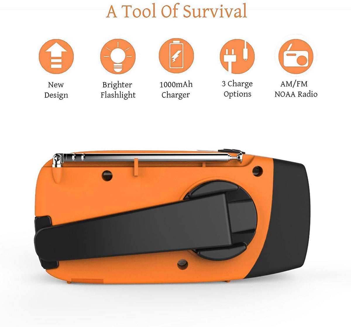 Notfall-Solarradio,Solarbaby Selbstbetriebenes Kurbelradio mit LED-Taschenlampe, SOS-Alarm,AM/FM Wetter Wind Up Radio mit 2000mAh Akku für Notladung von Smartphone,(Rod)