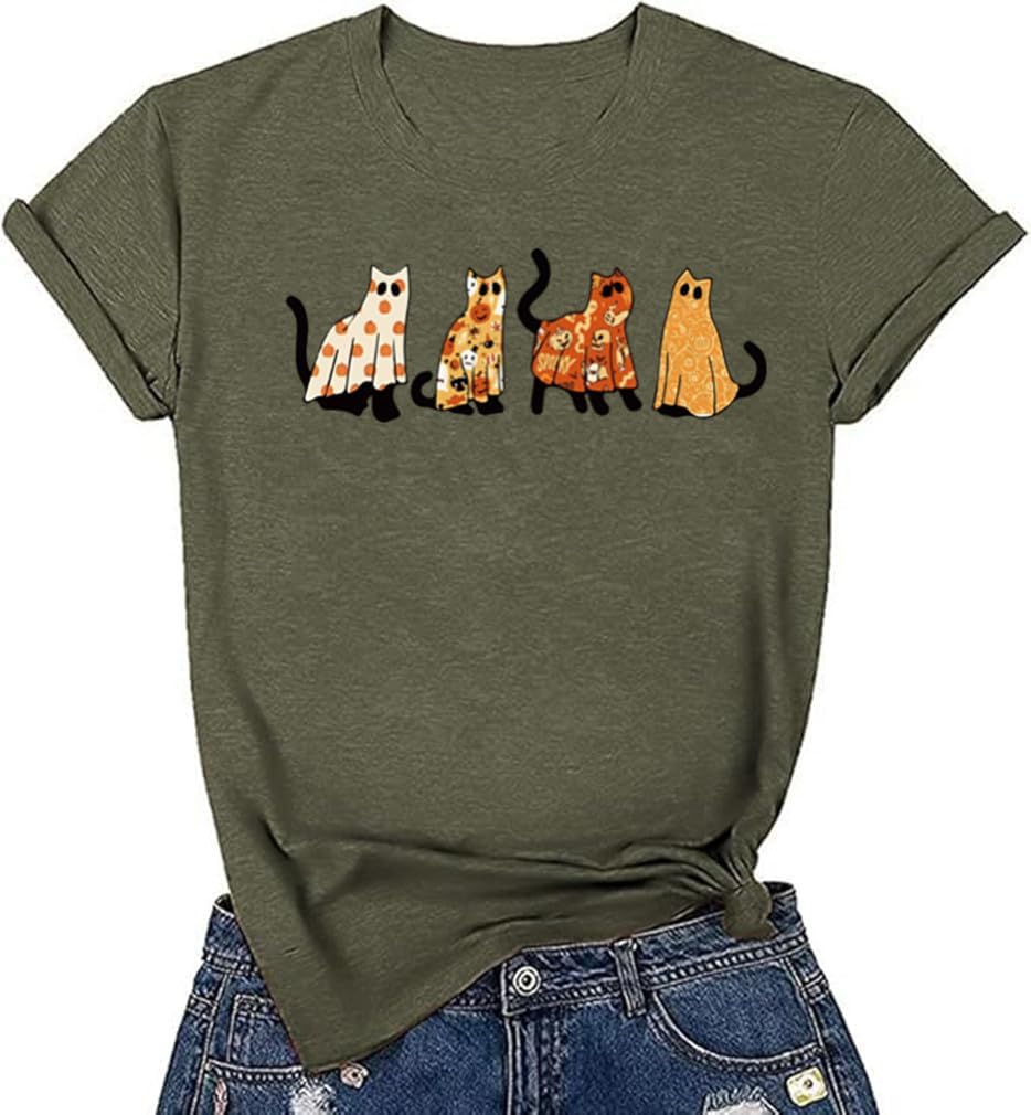 Halloween-Kürbis-Shirts für Damen, Herbst-T-Shirts, niedliche grafische Herbst-Shirts, Thanksgiving-Oberteile