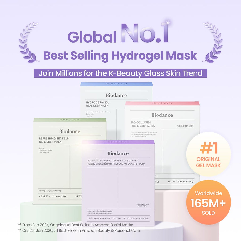 BIODANCE Refreshing Sea Kelp Real Deep Mask, Hydrogel Mask, Calming, Oil & Sebum Control, Blemish Care, Korean Skincare, 34 g x 4ea