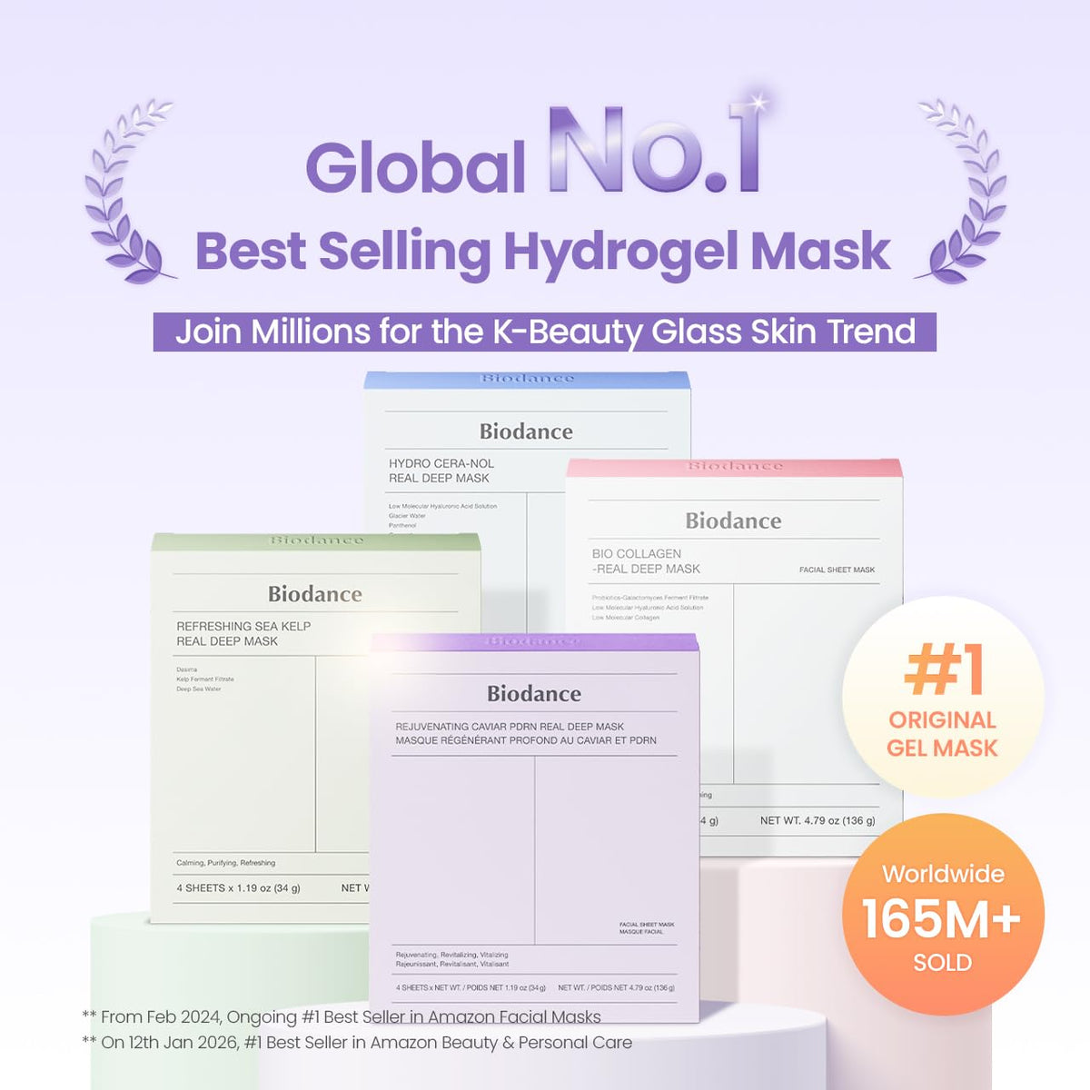 BIODANCE Refreshing Sea Kelp Real Deep Mask, Hydrogel Mask, Calming, Oil & Sebum Control, Blemish Care, Korean Skincare, 34 g x 4ea