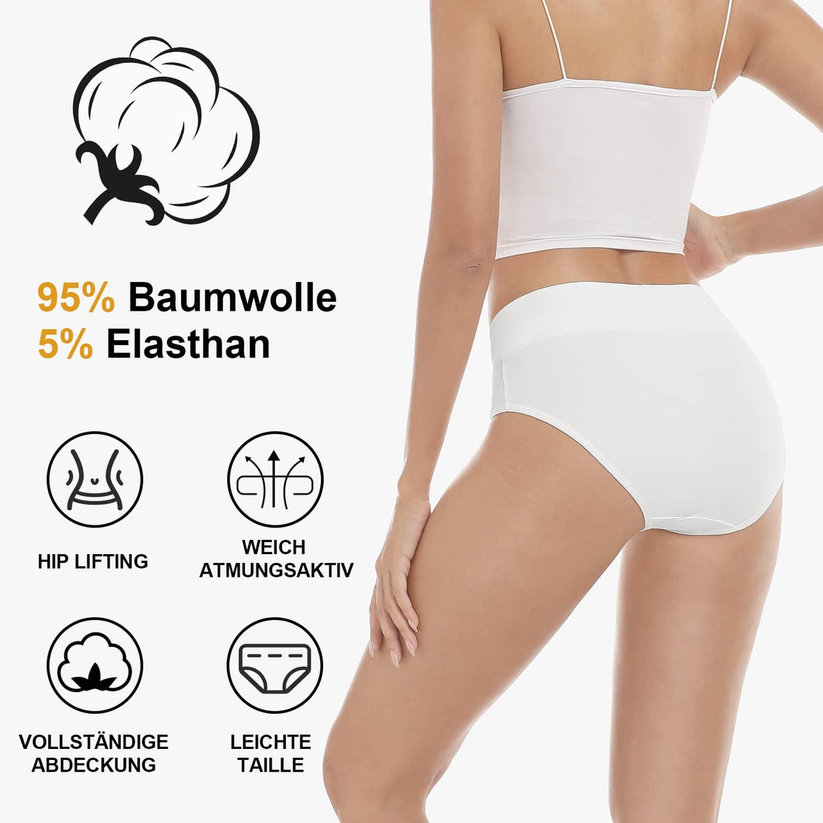 anqier Damen-Unterhosen, 5er-Pack, Stretch-Baumwolle, hoch geschnittene Slips für Damen