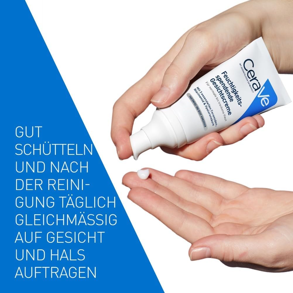 CeraVe Feuchtigkeitsspendende Gesichtscreme für normale bis trockene Haut, Ultraleichte Formel, Mit Hyaluron, Niacinamid und 3 essenziellen Ceramiden