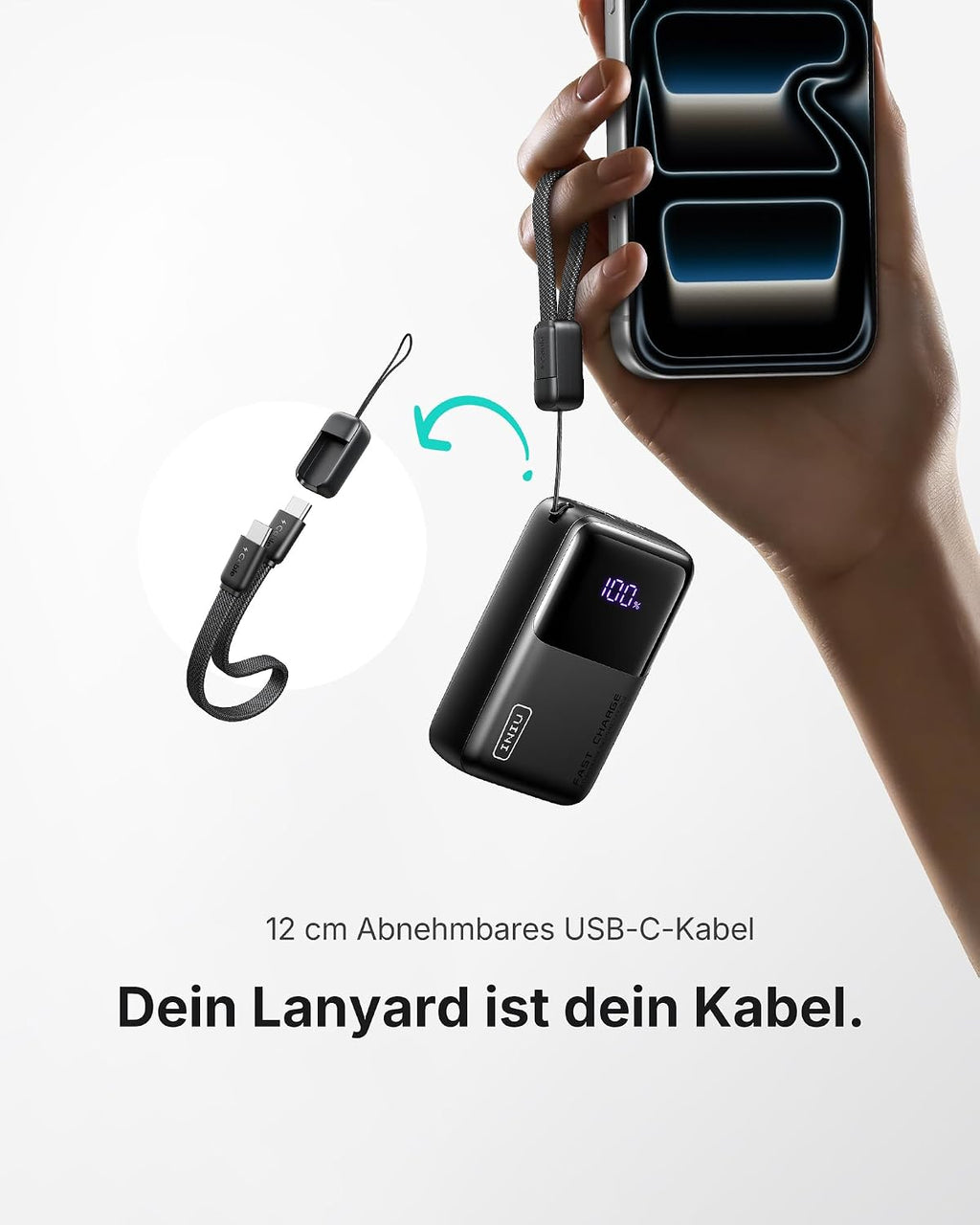 INIU Ultra Mini Powerbank, 10000mAh 45W Schnellladen mit USB C Kabel