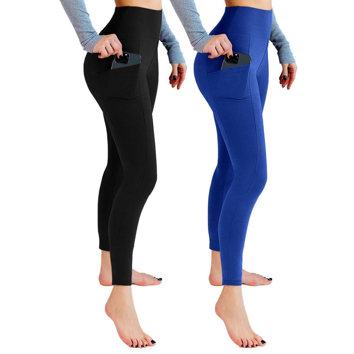 Leafigure 2er Pack High Waist Leggings Damen mit Taschen