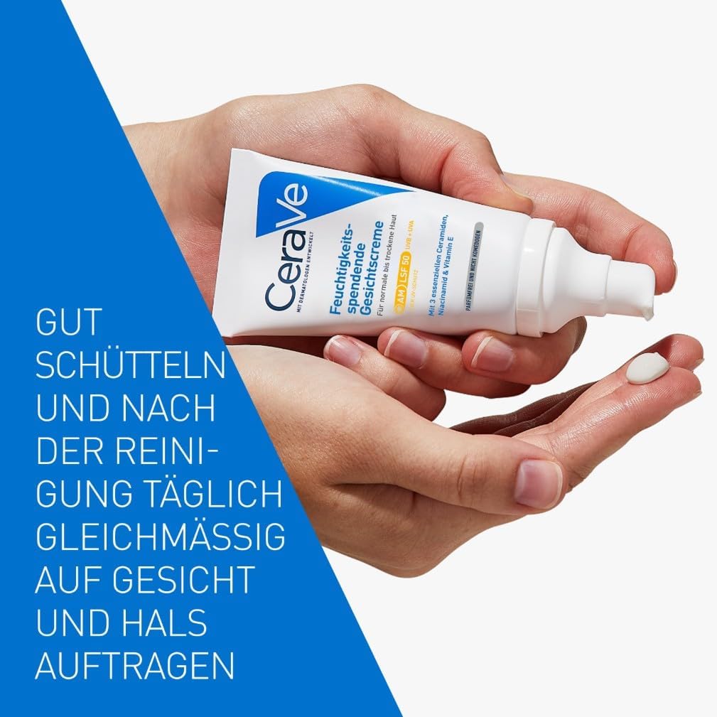 CeraVe Feuchtigkeitsspendende Gesichtscreme LSF 50, UVA- & UVB-Schutz, 50ml
