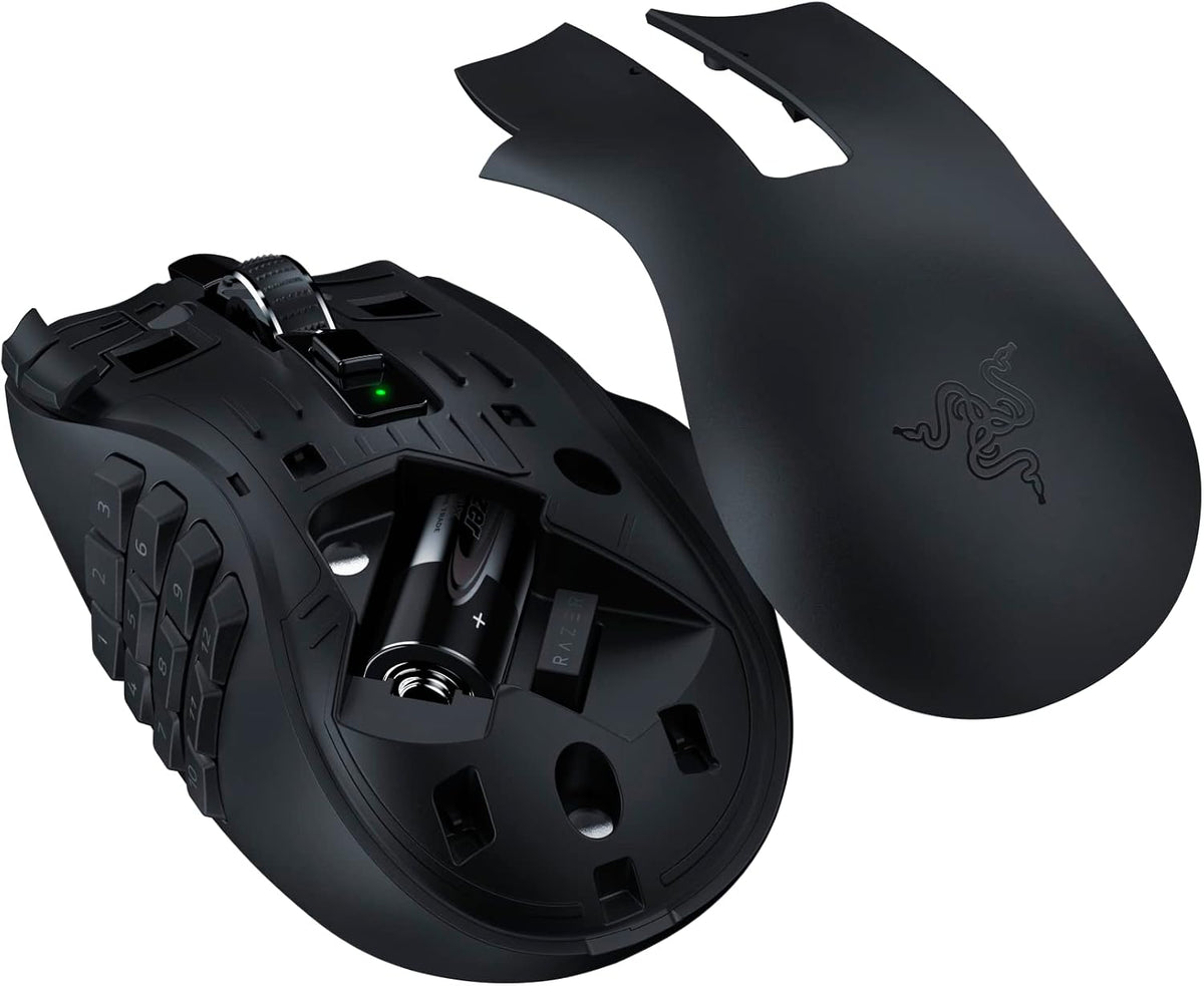 Razer Naga V2 HyperSpeed - Ergonomische Kabellose MMO Gaming Maus (19 Programmierbaren Tasten, Wireless 2,4 GHz, Bluetooth, Bis zu 250 Stunden, Focus Pro 30K Optischer Sensor) Schwarz