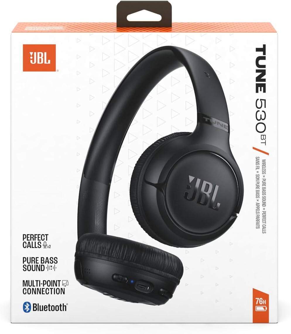 JBL Tune 530BT, Kabelloser On-Ear-Kopfhörer mit Bluetooth, Schwarz