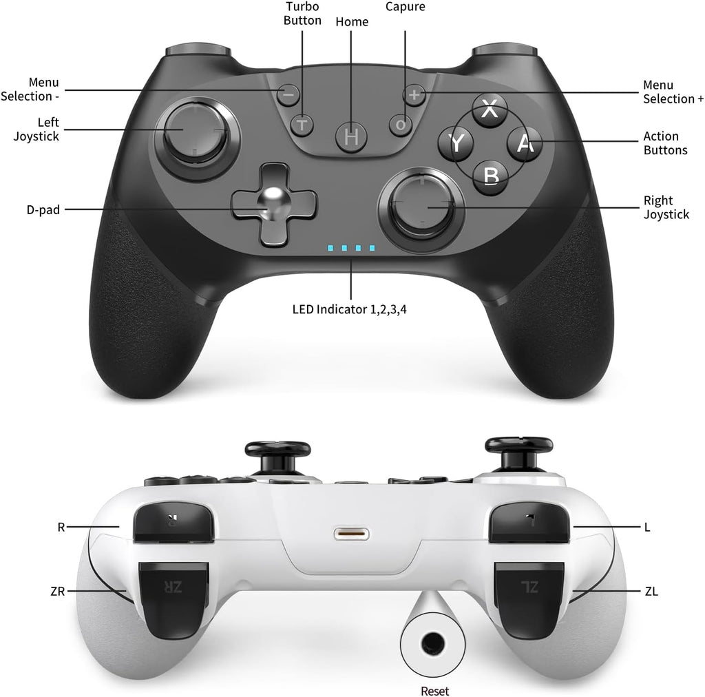 AceGamer 2pcs Wireless Controller für Switch 2/1/Lite/OLED, Controller für Switch Pro mit Weckfunktion mit Einer Taste，Pro Gamepad mit Doppel Vibration/Turbo/Screenshot (Schwarz & Weiß)