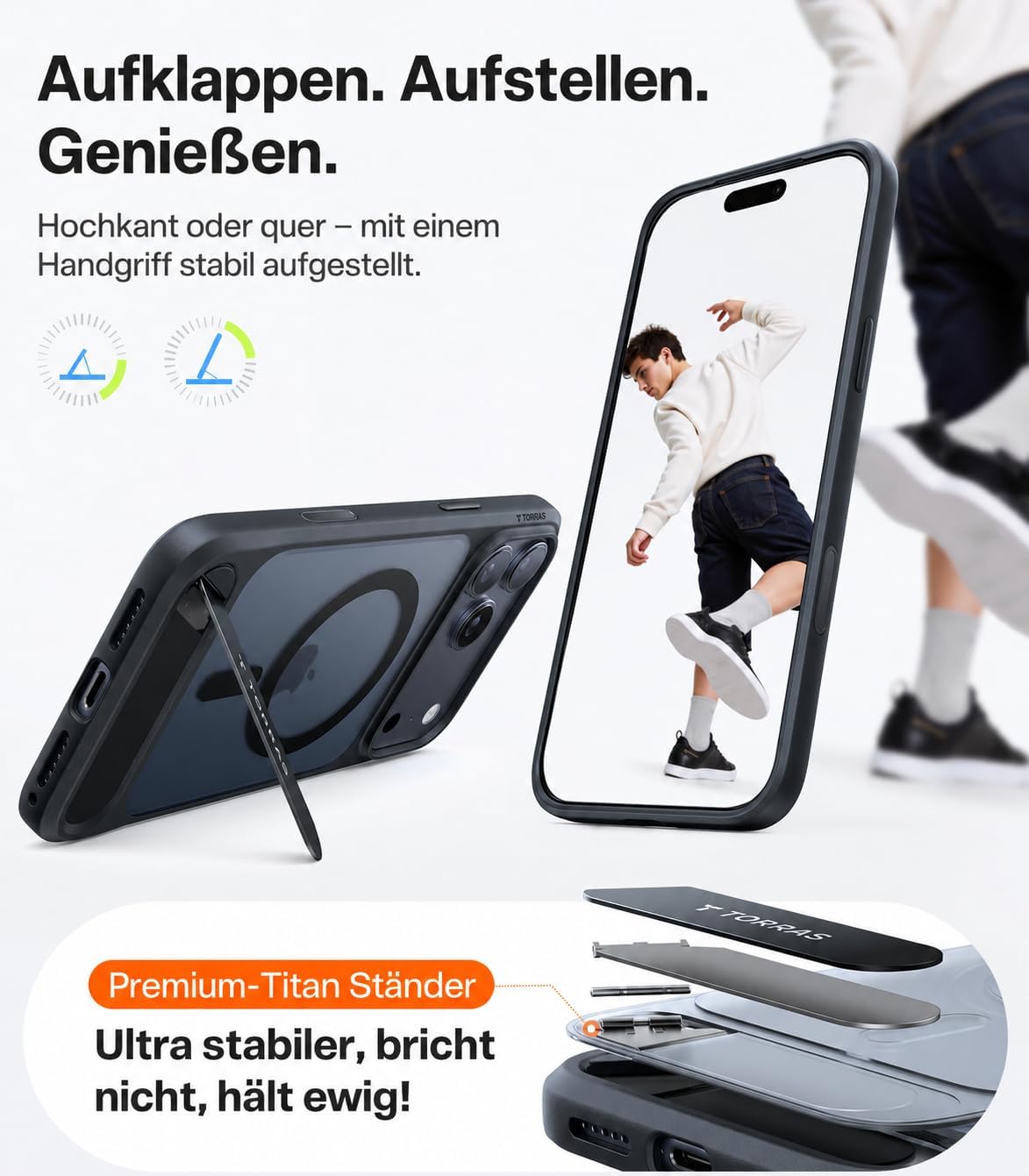 TORRAS Ostand L1 Hülle für iPhone 16 Pro für MagSafe Case, Schwarz