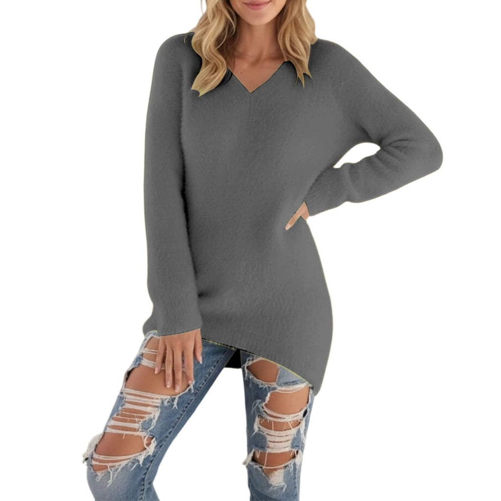 Générique Pull Femme Col V Chic Et Elegant Hiver Grande Taille Manche Longue Chaude Sexy Oversize Couleur Unie Tricot Pulls