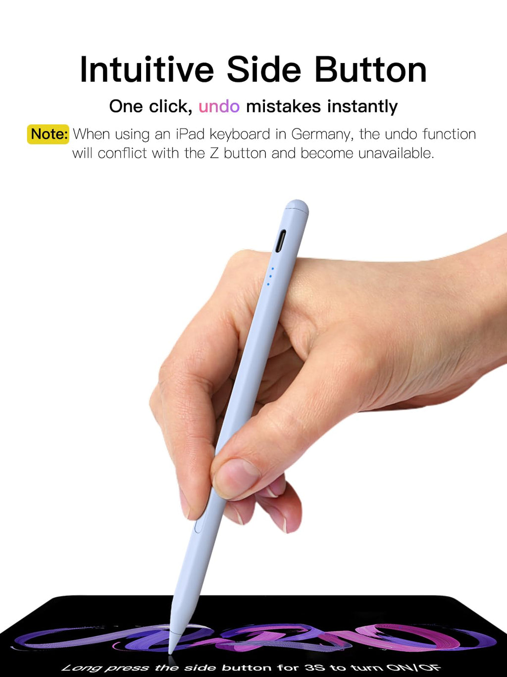 Stylus Stift für iPad 2018-2026 mit USB-C Schnellladeleistung, Palm Rejection und Neigungssensitivität Pencil für iPad 11/10/9/8/7/6/A16, Mini 7/6/5, Air M4/3/2 11"/13"/5/4/3, Pro M5/M4 13"/12.9″/11″